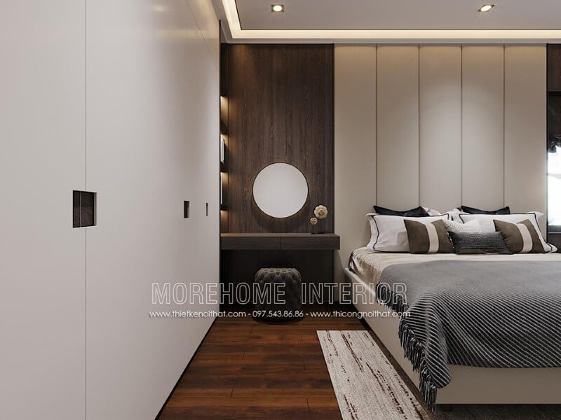 Gương tròn ốp tường đẹp độc đáo cho phòng ngủ hiện đại, sang trọng. Thiết kế nội thất