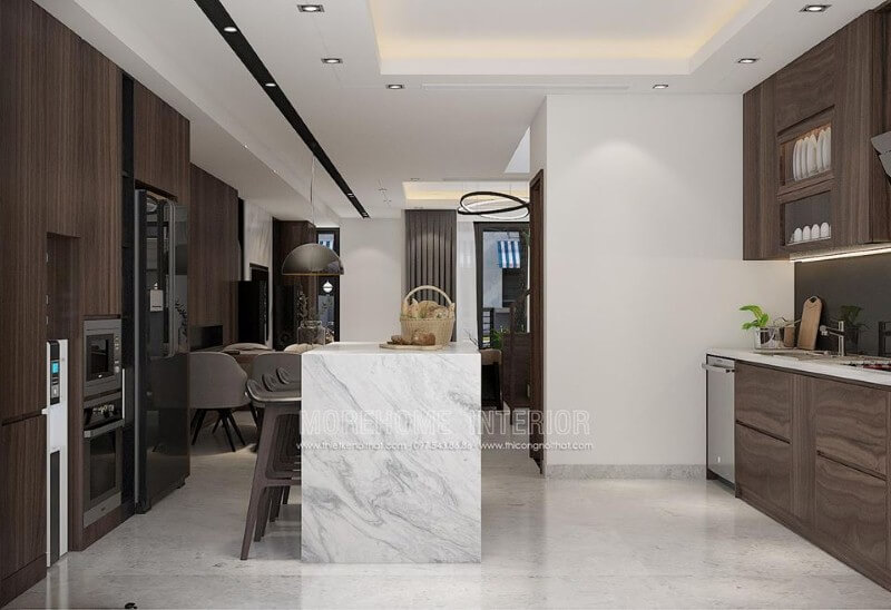 Thiết kế phòng bếp đẹp ấn tượng từ phong cách hiện đại sang trọng. Thiết kế nội thất biệt thự tại Hà Nội