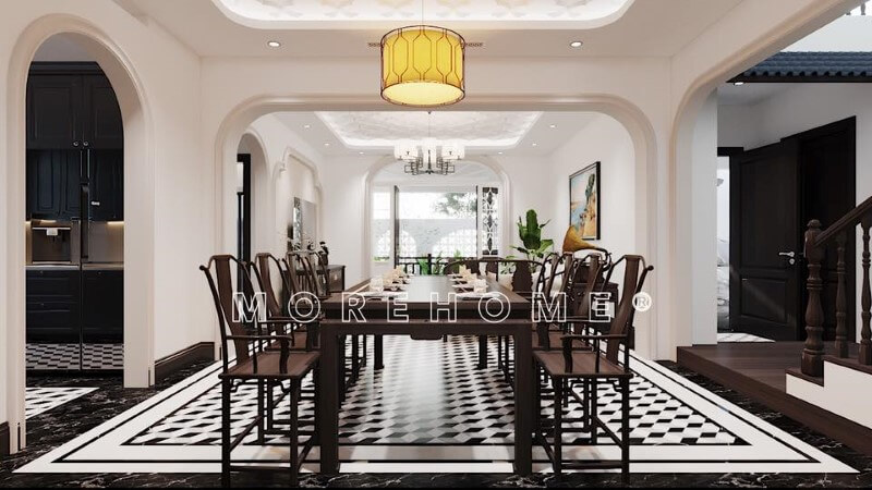 Bộ bàn ghế phòng ăn gỗ tự nhiên cao cấp với thiết kế phong cách tân cổ điển sang trọng, độc đáo Thiết kế nội thất